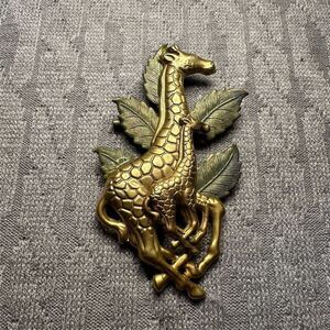 Vintage Gold Giraffe Brooch Pin Safari Theme 3.25" Secure Clasp